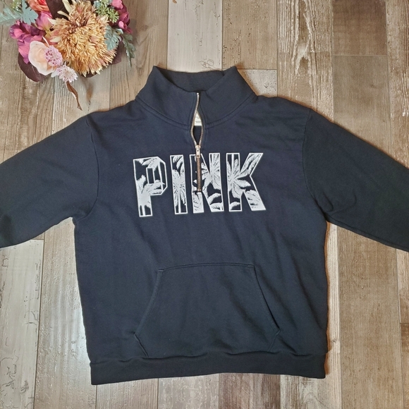 PINK VS Black & White 1/4 Zip Pullover Sweatshirt Size Large NWOT - Picture 2 of 16